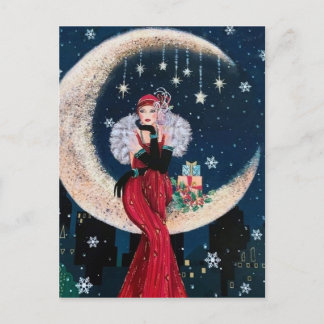 Festive art deco retro vintage kerstdame feestdagenkaart