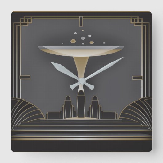Festive Art Deco Vierkante Klok (Voorkant)