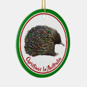 Festive Australia Echidna draagt kerstverlichting Keramisch Ornament (Rechts)