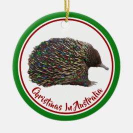 Festive Australia Echidna draagt kerstverlichting Keramisch Ornament