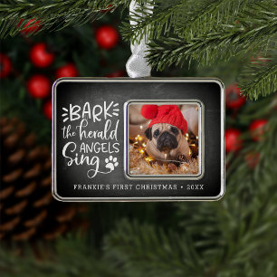 Festive Barks Eerste kerstdag foto's pet Verzilverd Kader Ornament