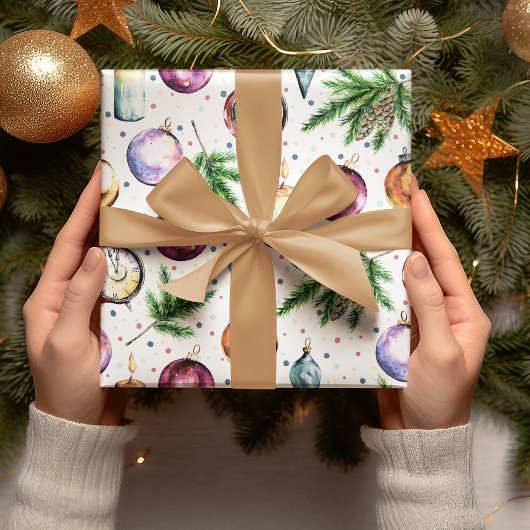 Festive Bauble Waterverf Kerstmis Cadeaupapier