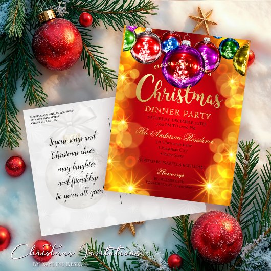 Festive Baubles Christmas Dinner Party Invitation