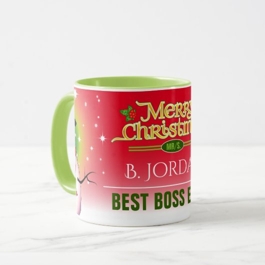 Festive Best Boss Ever met Snowman Kerstmis Mok (Voorkant links)