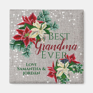 Festive Best Grandma Ever Floral Poinsettia Magneet