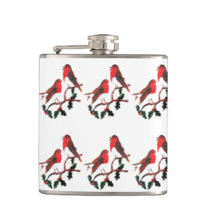 Festive Bird Art Holly Robins Heupfles