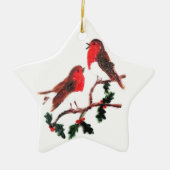 Festive Bird Art, Robin Holly Keramisch Ornament (Voorkant)