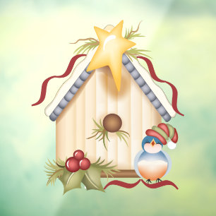 Festive Birdhouse Raamsticker