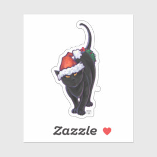 Festive Black Cat in een Santa Hat Sticker