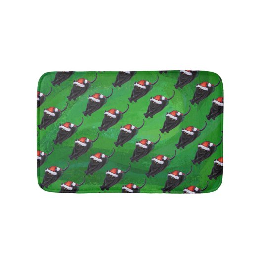 Festive Black Cat Pattern on Green Badmat (Voorkant)