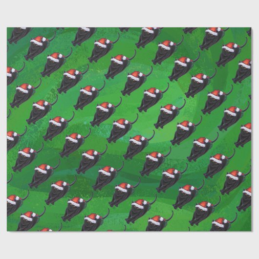 Festive Black Cat Pattern on Green Cadeaupapier (Vlak)