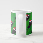 Festive Black Cat Pattern on Green Grote Koffiekop (Achterkant)