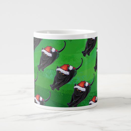 Festive Black Cat Pattern on Green Grote Koffiekop (Voorkant)