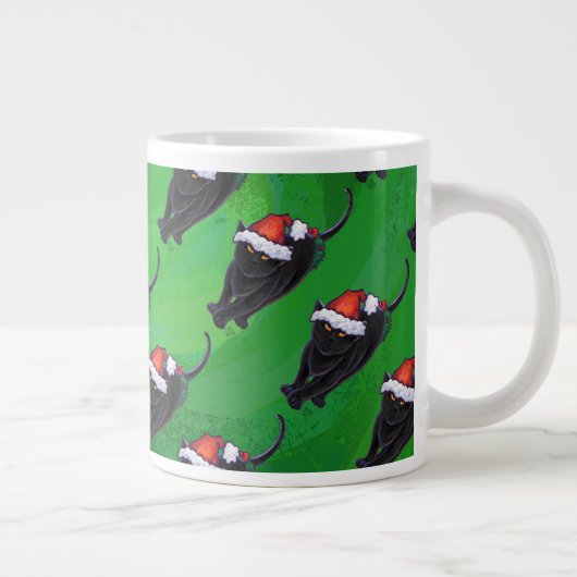 Festive Black Cat Pattern on Green Grote Koffiekop (Rechts)