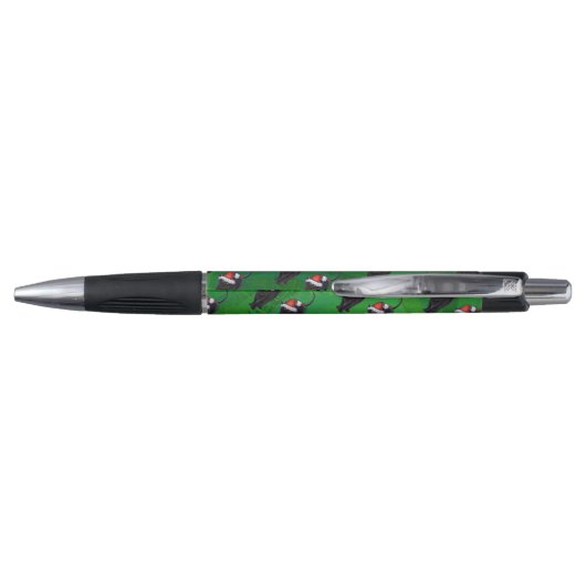 Festive Black Cat Pattern on Green Pen (Achterkant)