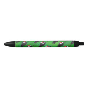 Festive Black Cat Pattern on Green Zwarte Inkt Pen