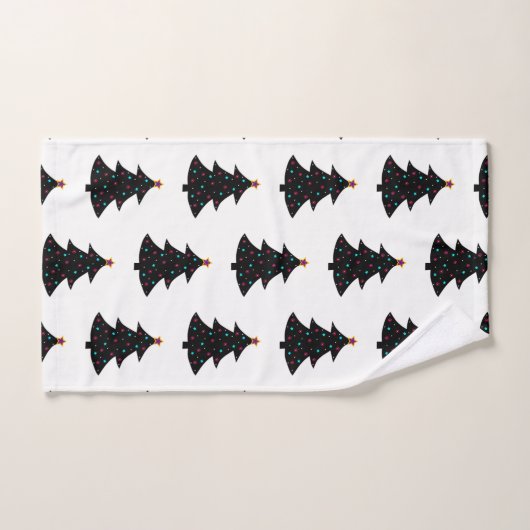 Festive Black kerstbomen Pattern Lambries Stars Bad Handdoek (Handdoek)
