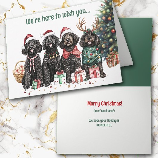 Festive Black Labradoodle Chiens de Noël Carte