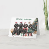 Festive Black Labradoodle Chiens de Noël Carte (Devant)