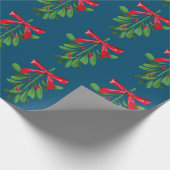 Festive Blauwgroen en Red Mistletoe Pattern kerst Cadeaupapier (Hoek)