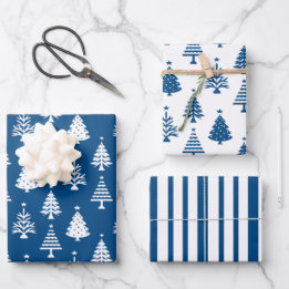 Festive Blue and White Christmas Tree Pattern Inpakpapier Vel