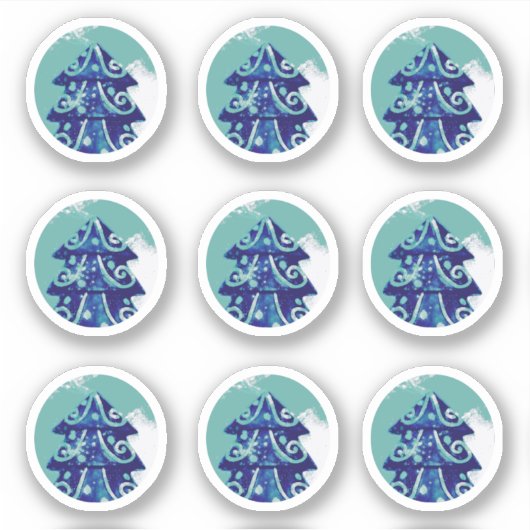 Festive Blue Decorated KerstTree Sticker Pack (Voorkant)