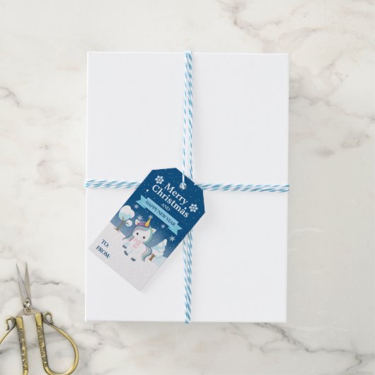 Festive Blue Paars-White-kerstinkern Cadeaulabel (Met Touw)