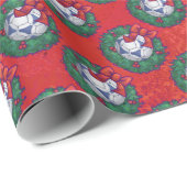 Festive Blue, White Voetbal Pattern op Red Cadeaupapier (Rol Hoek)