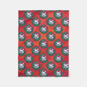 Festive Blue, White Voetbal Pattern op Red Fleece Deken