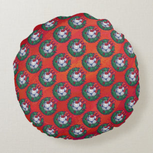 Festive Blue, White Voetbal Pattern op Red Rond Kussen