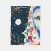 Festive Blue Winter Snow Village Fleece Deken (Voorkant)