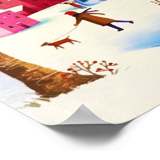 Festive Blue Winter Snow Village Poster (Hoek)