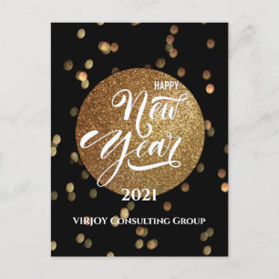 Festive Bokeh Gold Confetti Elegant Black Business Feestdagenkaart