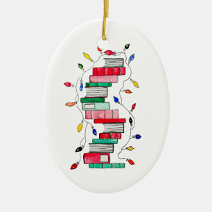 Festive Book Stack Keramisch Ornament
