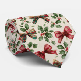 Festive Bow and Holly Christmas Pattern  Stropdas