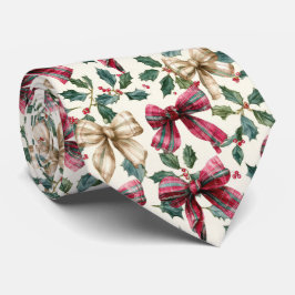 Festive Bow and Holly Christmas Pattern  Stropdas