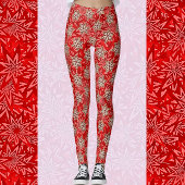 Festive Bright Red Stars Happy Holiday Leggings