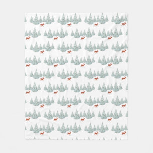 Festive Brown Deer onder Snowy Spruce Trees Fleece Deken
