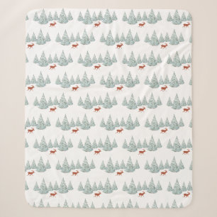 Festive Brown Deer onder Snowy Spruce Trees Sherpa Deken