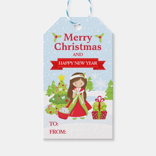Festive Brunette heeft kerstprinses Cadeaulabel (Voorkant)