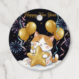 Festive Calico Cat Celebrating New Year with Firew Bedankjes Labels
