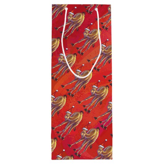 Festive Camel Pattern on Red Wijn Cadeautas (Achterkant)