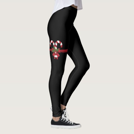 Festive Candy Cane Bow Wrap op Black Leggings (Rechts)