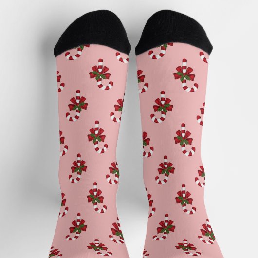 Festive Candy Cane Pattern on roze Sokken (Top)
