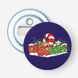 Festive Candy Cane & Snowy Holiday Art Button Flesopener
