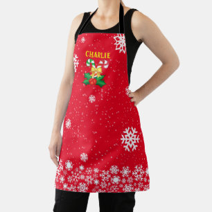 FESTIVE Candy Canes Holly met Snowflakes op RED Schort