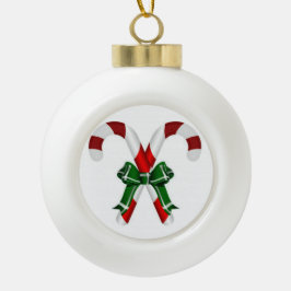 Festive Candystick Ceramic Ball Ornament