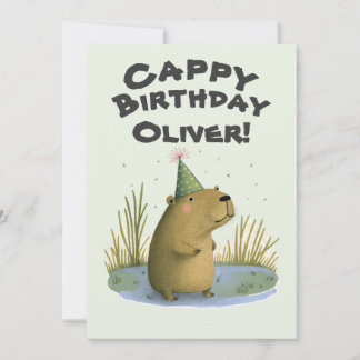 Festive Capybara Birthday Pet Wenskaart Feestdagenkaart