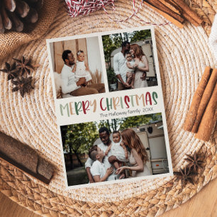 Festive Casual kleurrijke kerstgebold drie foto Feestdagenkaart
