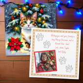 Festive Cat and Poinsettia Customized Christmas Feestdagenkaart